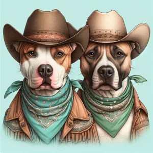 Two American pit bull terriers dressed in cowboy attire #5