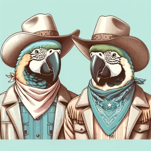 Two Parrots Dressed In Cowboy Attire #12
