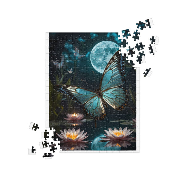 Serene Butterfly Painting with Water Lilies and Full Moon Jigsaw Puzzle - Image 2