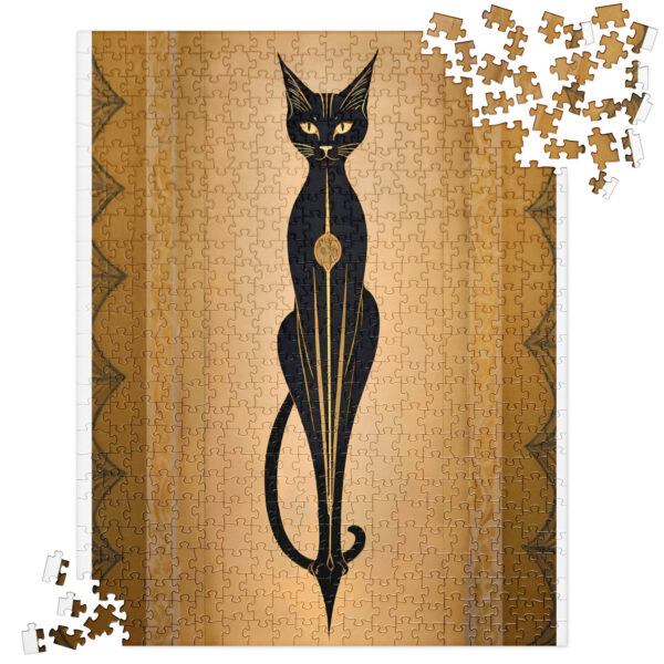 Elegant Black Cat Art Nouveau Style Jigsaw Puzzle