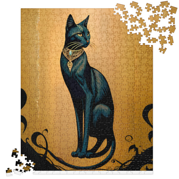 Luxurious Aura Black Cat Art Nouveau Style Jigsaw Puzzle