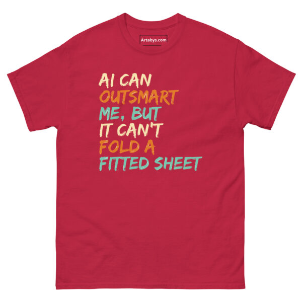 AI Can Outsmart Me, But It Can’t Fold a Fitted Sheet Funny AI Humor Retro T-Shirt - Image 11