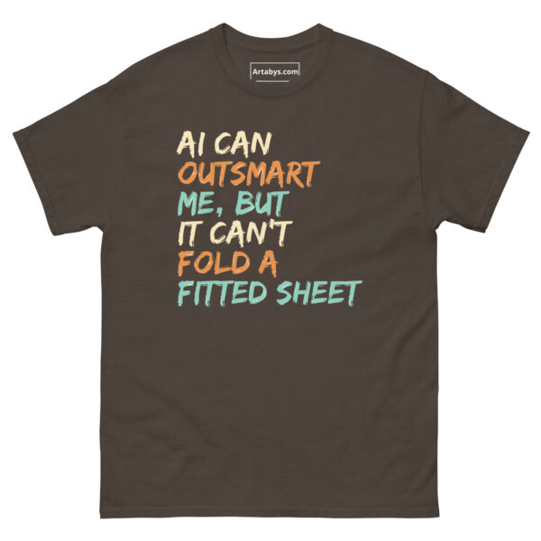 AI Can Outsmart Me, But It Can’t Fold a Fitted Sheet Funny AI Humor Retro T-Shirt - Image 9