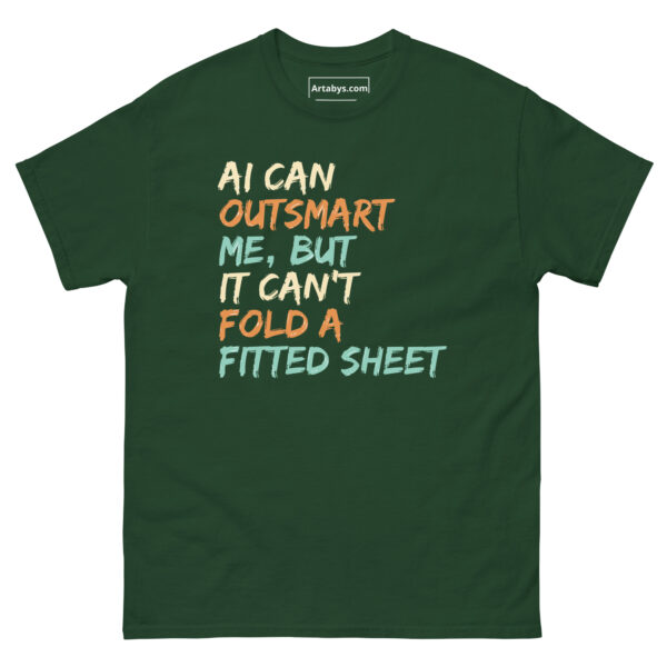 AI Can Outsmart Me, But It Can’t Fold a Fitted Sheet Funny AI Humor Retro T-Shirt - Image 7