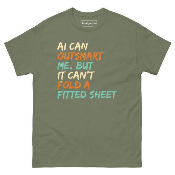 AI Can Outsmart Me, But It Can’t Fold a Fitted Sheet Funny AI Humor Retro T-Shirt - Image 19