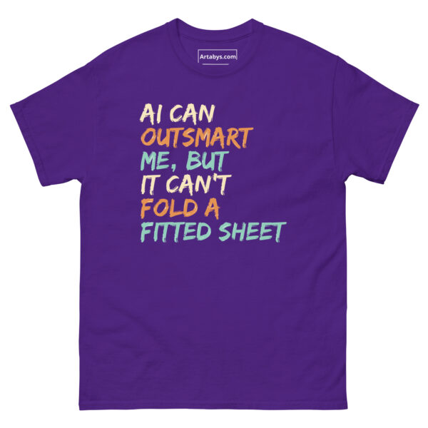 AI Can Outsmart Me, But It Can’t Fold a Fitted Sheet Funny AI Humor Retro T-Shirt - Image 5