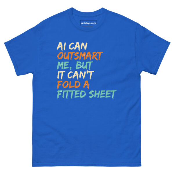 AI Can Outsmart Me, But It Can’t Fold a Fitted Sheet Funny AI Humor Retro T-Shirt - Image 13