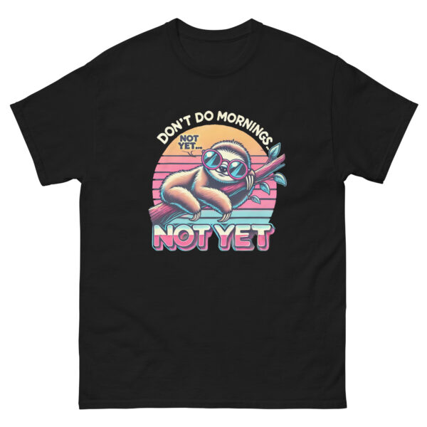 I Don't Do Mornings T-Shirt | Funny Sloth Shirt | Lazy Day Tee | Retro 80s Aesthetic | Cute Sleepy Animal Shirt | Gift for Night Owls