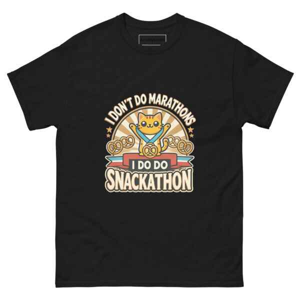 I Don't Do Marathons I Do Snackathons Funny Cat T-Shirt | Lazy Runner Humor Tee | Cat Shirt | Gift for Snack Lovers & Foodies
