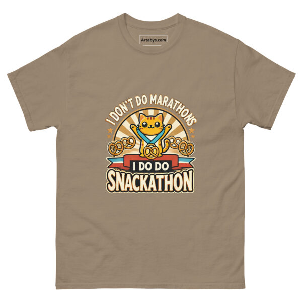 I Don't Do Marathons I Do Snackathons Funny Cat T-Shirt | Lazy Runner Humor Tee | Cat Shirt | Gift for Snack Lovers & Foodies - Image 4