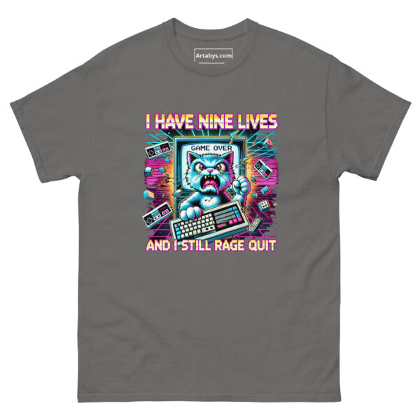 I Have Nine Lives And I Still Rage Quit Funny Gamer Cat T-Shirt | Retro Arcade Cat Gaming Tee | Gift for Gamers and Cat Lovers - Image 4