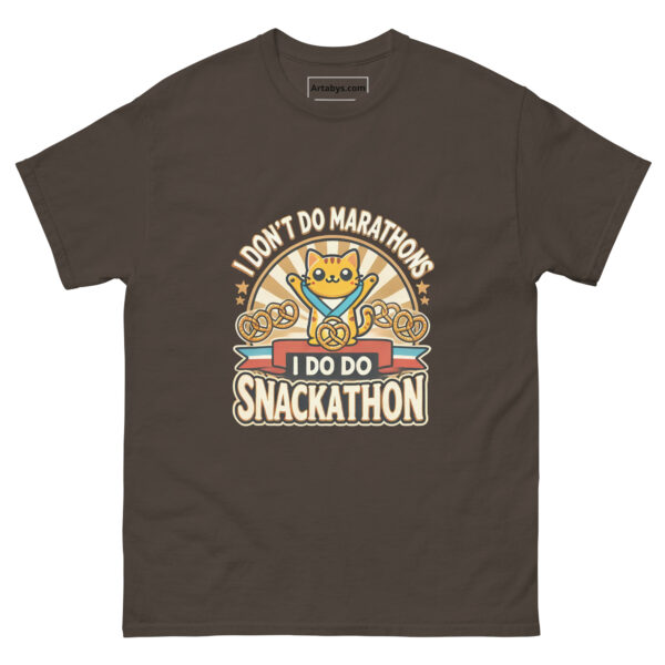 I Don't Do Marathons I Do Snackathons Funny Cat T-Shirt | Lazy Runner Humor Tee | Cat Shirt | Gift for Snack Lovers & Foodies - Image 2