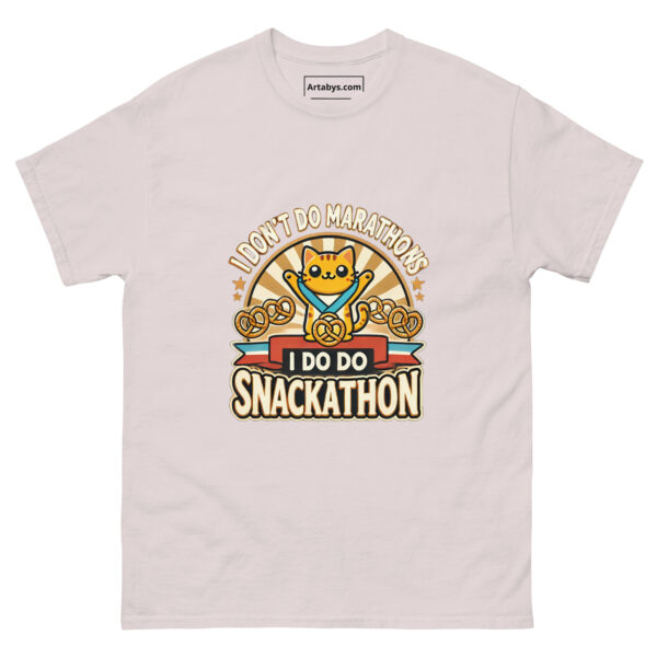 I Don't Do Marathons I Do Snackathons Funny Cat T-Shirt | Lazy Runner Humor Tee | Cat Shirt | Gift for Snack Lovers & Foodies - Image 6