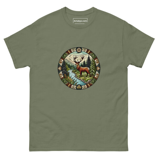 Forest Wildlife Stained Glass T-Shirt | Deer Nature Tee | Outdoor Adventure Shirt | Wildlife Lover Gift | Hiking Graphic Tee | Camping Shirt - Image 3