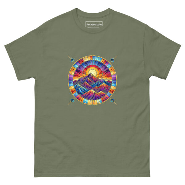 Mountain Sunrise T-Shirt | Stained Glass Nature Tee | Vibrant Hiking Shirt | Outdoor Adventure Shirt | Colorful Mountain Graphic Tee - Image 3