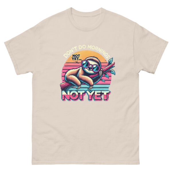 I Don't Do Mornings T-Shirt | Funny Sloth Shirt | Lazy Day Tee | Retro 80s Aesthetic | Cute Sleepy Animal Shirt | Gift for Night Owls - Image 5