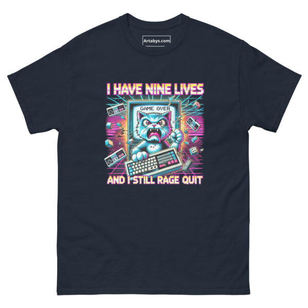 I Have Nine Lives And I Still Rage Quit Funny Gamer Cat T-Shirt | Retro Arcade Cat Gaming Tee | Gift for Gamers and Cat Lovers - Image 2
