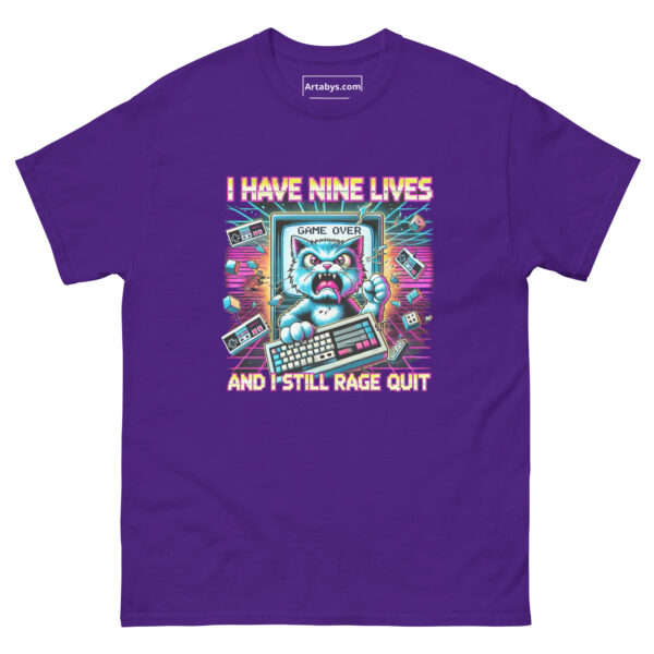 I Have Nine Lives And I Still Rage Quit Funny Gamer Cat T-Shirt | Retro Arcade Cat Gaming Tee | Gift for Gamers and Cat Lovers - Image 3