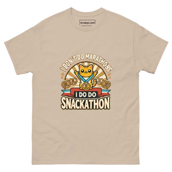 I Don't Do Marathons I Do Snackathons Funny Cat T-Shirt | Lazy Runner Humor Tee | Cat Shirt | Gift for Snack Lovers & Foodies - Image 5