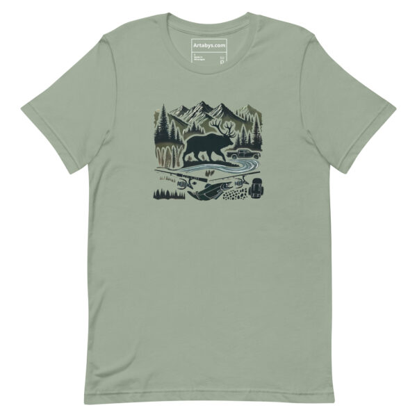 Wilderness Silhouette Collage T-Shirt | Outdoor Adventure Tee | Camping Hiking Hunting Shirt | Nature Wildlife Gift | Explore More Tee - Image 2