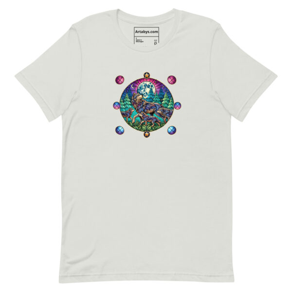 Stained Glass Wolf Pack T-Shirt  Light | Mystical Wolf Moon Tee | Nature Lover Shirt | Wildlife Art T-Shirt | Outdoor Adventure Tee - Image 3