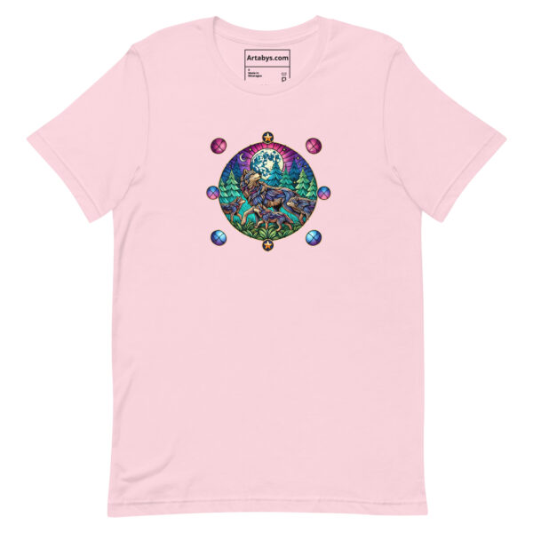 Stained Glass Wolf Pack T-Shirt  Light | Mystical Wolf Moon Tee | Nature Lover Shirt | Wildlife Art T-Shirt | Outdoor Adventure Tee - Image 2
