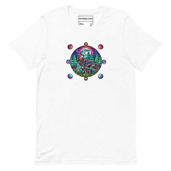 Stained Glass Wolf Pack T-Shirt  Light | Mystical Wolf Moon Tee | Nature Lover Shirt | Wildlife Art T-Shirt | Outdoor Adventure Tee - Image 9