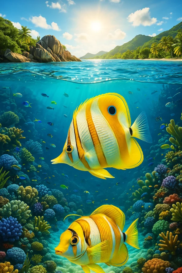 Butterflyfish Ocean Underwater Fish Living in the Seychelles Smartphone Wallpaper