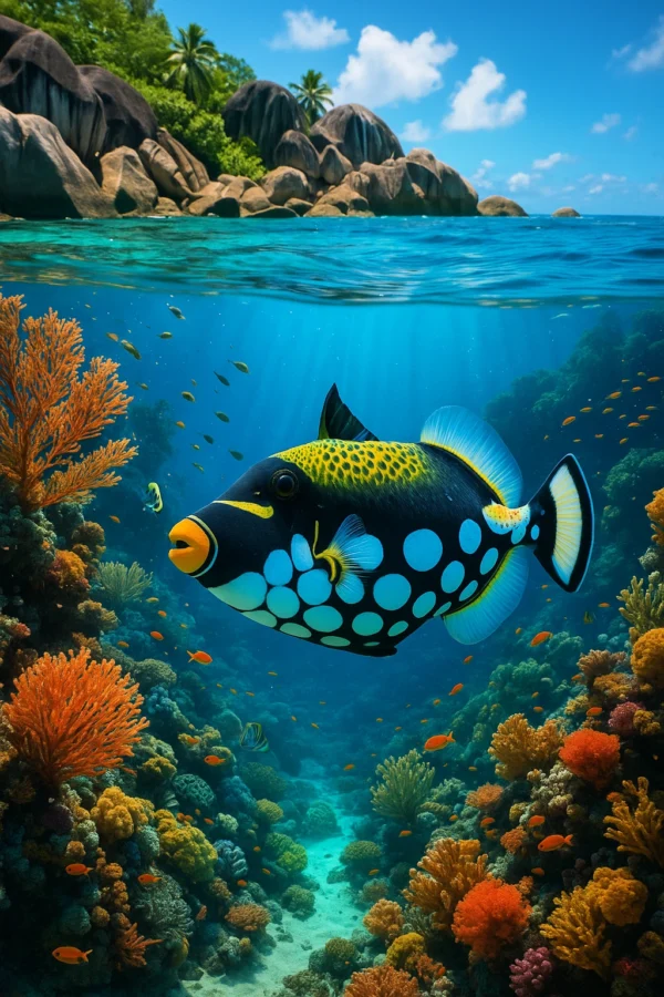 Clown Triggerfish Ocean Underwater Fish Living in the Seychelles Smartphone Wallpaper
