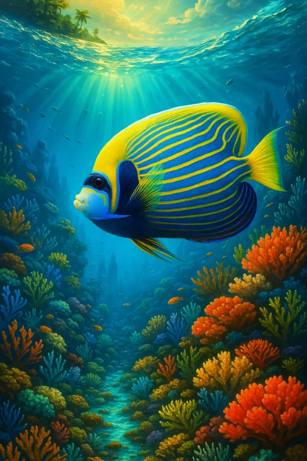 Emperor Angelfish Ocean Underwater Fish Living in the Seychelles Smartphone Wallpaper