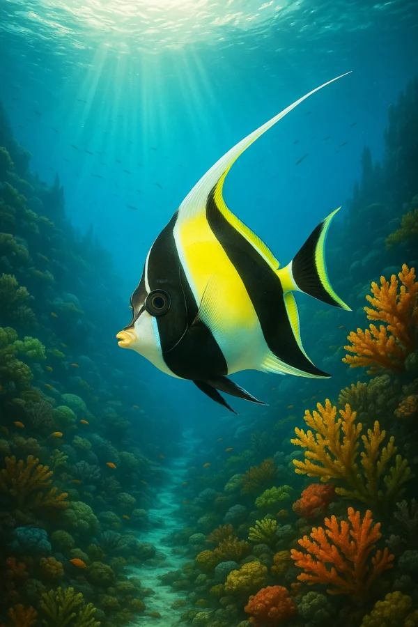 Moorish Idol Ocean Underwater Fish Living in the Seychelles Smartphone Wallpaper